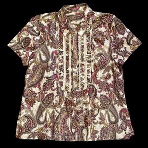 1970s 1980s vintage western wear prairie top with wooden buttons and lace